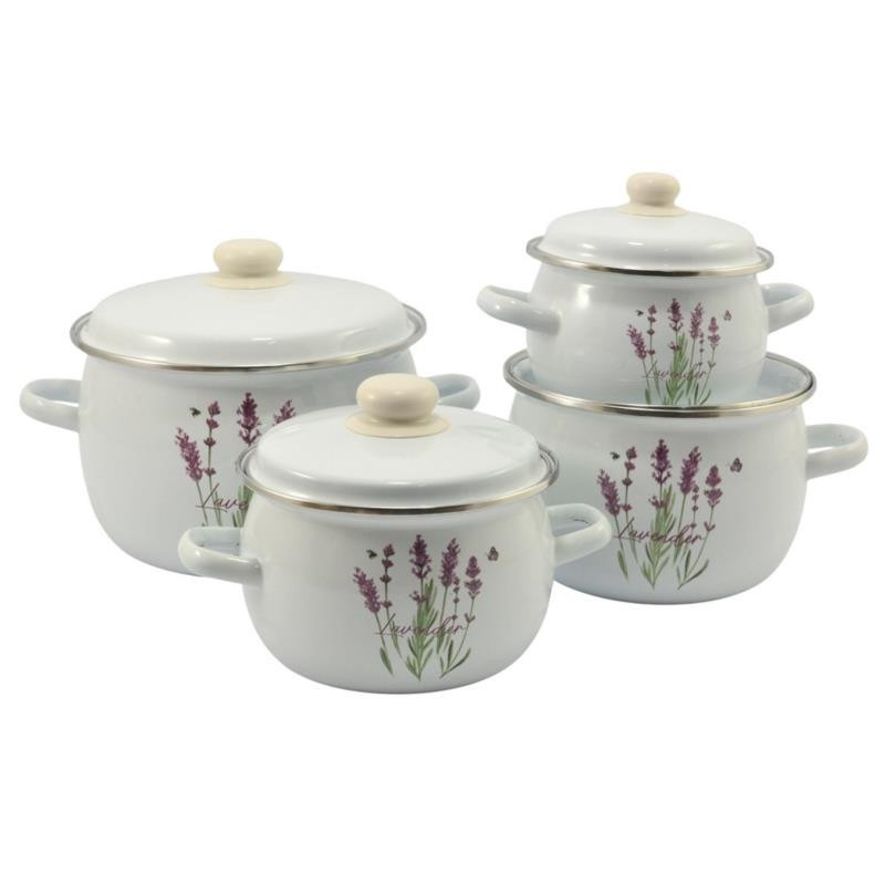 Garnki emalia 8 elementów Lawenda